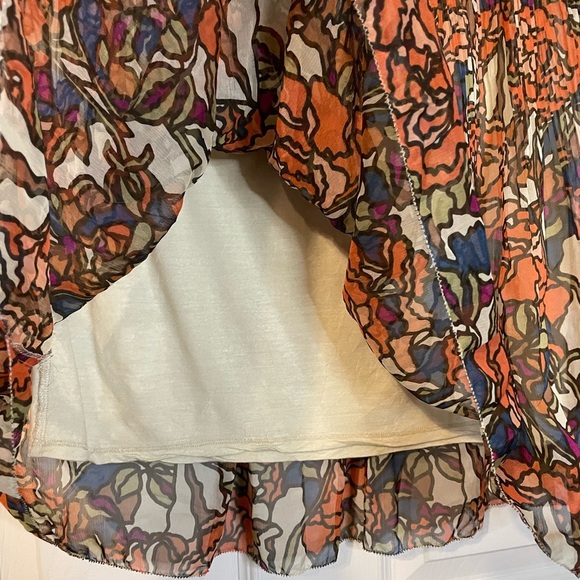 Fossil floral mini skirt w/ pleats, elastic waistband & cream lining sz XS - Picture 5 of 10